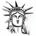 statue of liberty, hands over face, quarter angle, photo realistic tattoo design idea