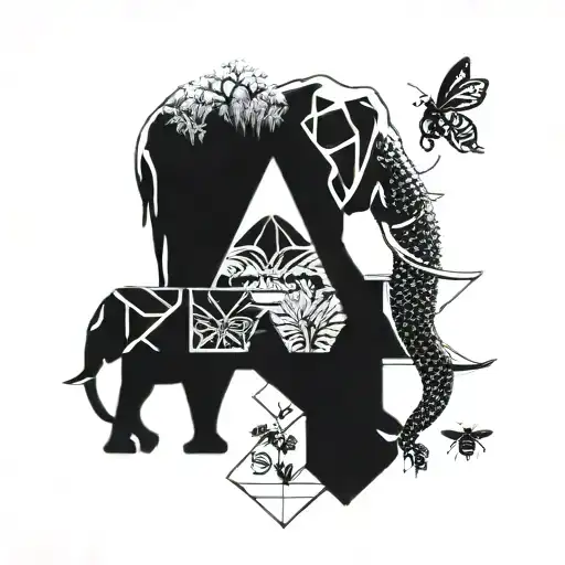 A geometric design incorporating elements of Kilimanjaro, elephants, and bees to symbolize your diverse interests tattoo design idea