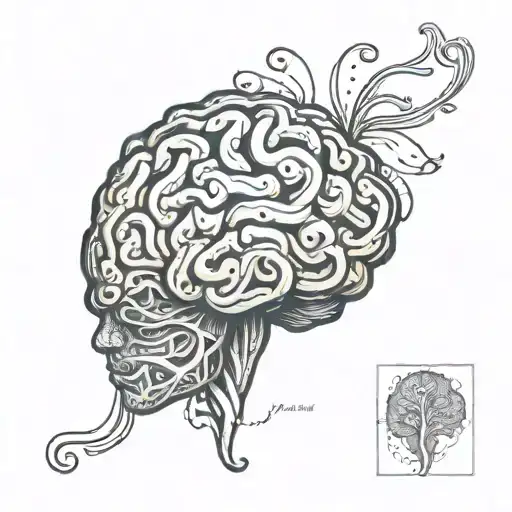 An intricate tattoo design of a brain and heart intertwined, showcasing the connection between thoughts and emotions in decision-making tattoo design idea