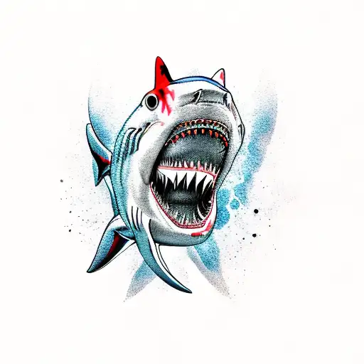 shark with skull tattoo design idea