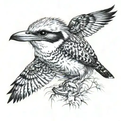 Kookaburra, flying, mouth open  tattoo design idea