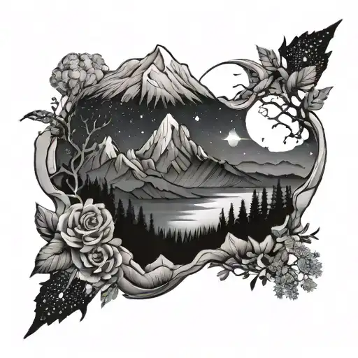 Tattoo combining geology, night sky, and nature tattoo design idea