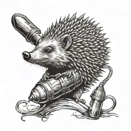 Hedgehog with a f1 grenade on needles tattoo design idea