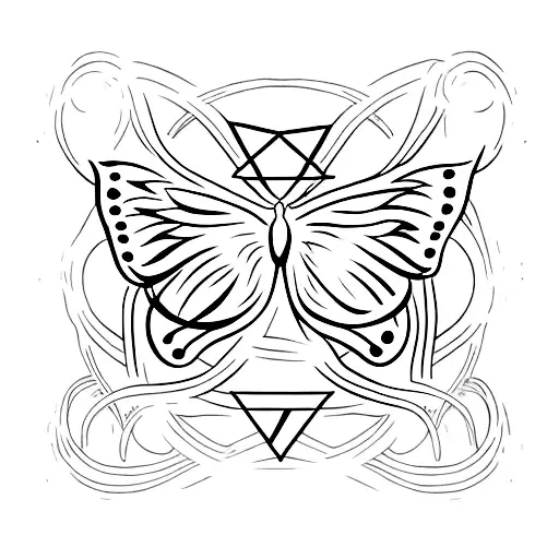 The Deathly Hallows Symbol with a Butterfly Silhouette tattoo design idea