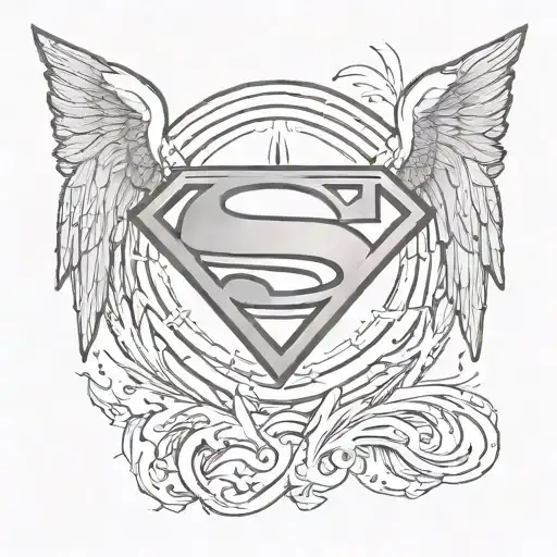 Superman logo with angel wings and a halo sitting on top tattoo design idea