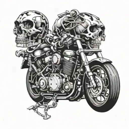 A motorcycle engine intertwined with a skull and crossbones design tattoo design idea