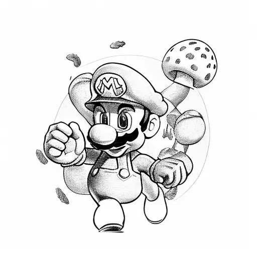 mushroom from super mario dunking like michael jordan logo tattoo design idea