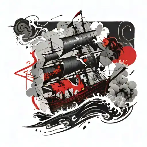 galleon pirate ship sailing through blood sea tattoo design idea