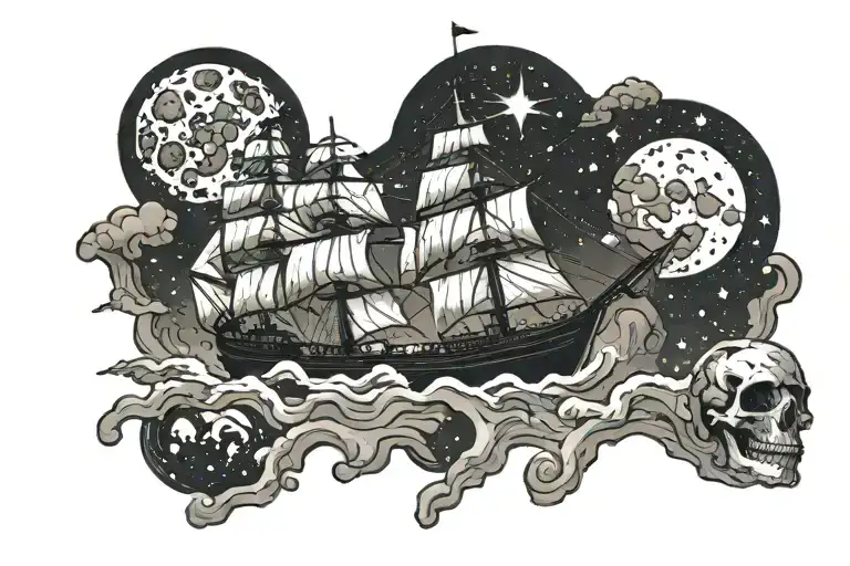 1700s ship in a meteor shower tattoo design idea