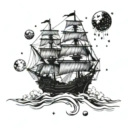 1700s ship in a meteor shower tattoo design idea