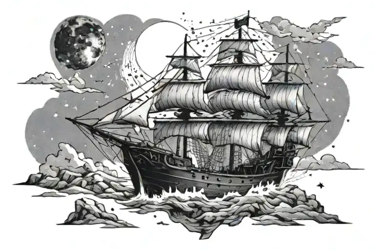 1700s ship in a meteor shower tattoo design idea