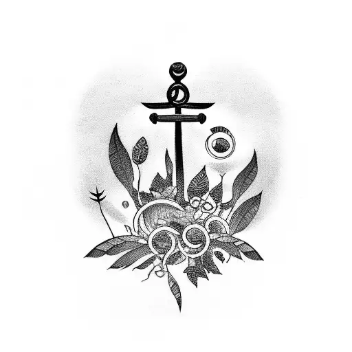 enso with birds, anchor and weed leaf tattoo design idea