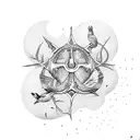 enso with birds, anchor and weed leaf tattoo design idea