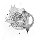 enso with birds, anchor and weed leaf tattoo design idea