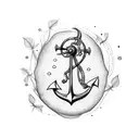 enso with birds, anchor and weed leaf tattoo design idea