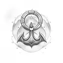 enso with birds, anchor and weed leaf tattoo design idea