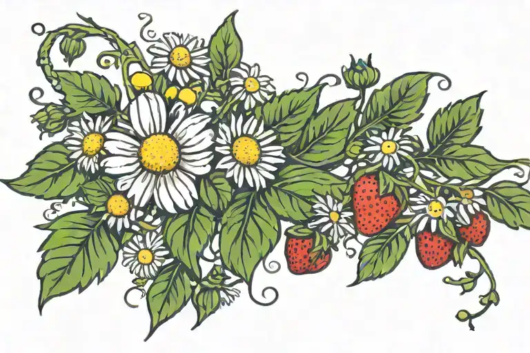chamomile and strawberry vine tattoo design idea