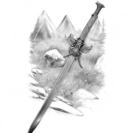 sword with ahield and vegetation tattoo design idea
