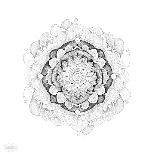 A mandala made of various types of flowers with a small buddha in the center tattoo design idea