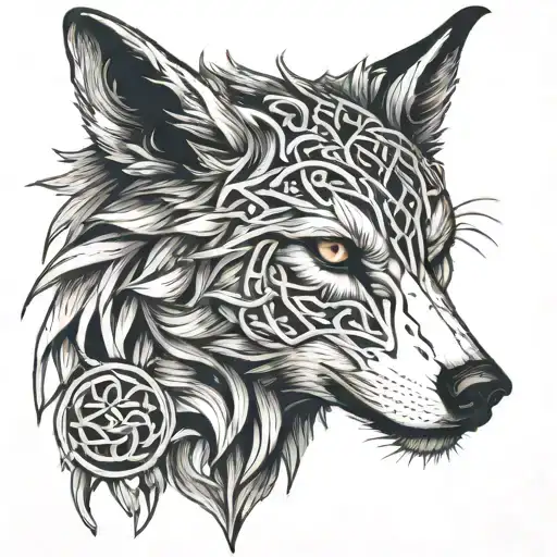 skoll wolf head side profile celtic  tattoo design idea