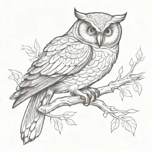owl perched on a branch tattoo design idea