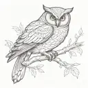 owl perched on a branch tattoo design idea
