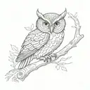 owl perched on a branch tattoo design idea