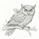 owl perched on a branch tattoo design idea