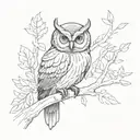 owl perched on a branch tattoo design idea