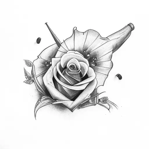 two pistols with a purple rose a crow and a dark tower tattoo design idea
