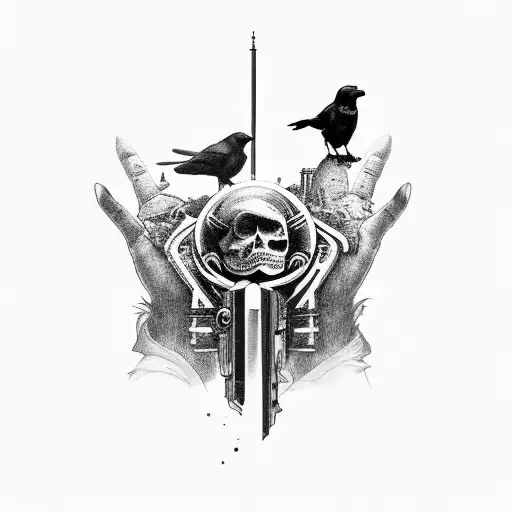 two pistols a crow and a dark tower tattoo design idea