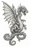 zodiac sign Libra dragon flying with a haylo saying miss you everyday bub love you tattoo design idea