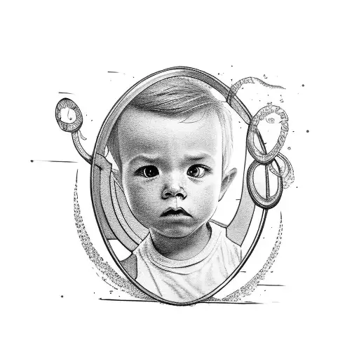 little boy lokking at the mirror tattoo design idea