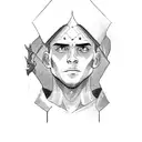  boy lokking at the mirror and seeing a gloryful gladiator on a graveyard tattoo design idea