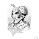  boy lokking at the mirror and seeing a gloryful gladiator on a graveyard tattoo design idea