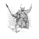  boy lokking at the mirror and seeing a gloryful gladiator on a graveyard tattoo design idea