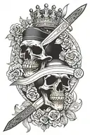 machete knife inside two crown surrounded tattoo design idea