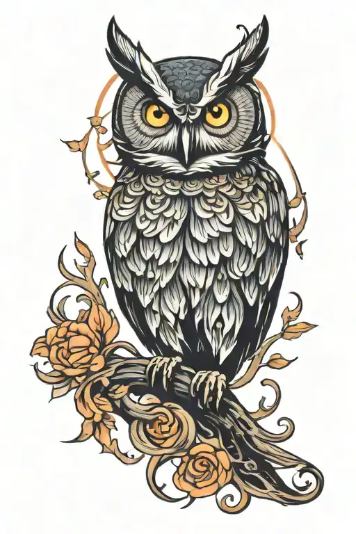 gothic style tattoo of an owl ascending from darkness into a bright one tattoo design idea