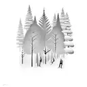 A blackwork tattoo featuring a school of samba drummers amidst a forest of enchanting trees tattoo design idea