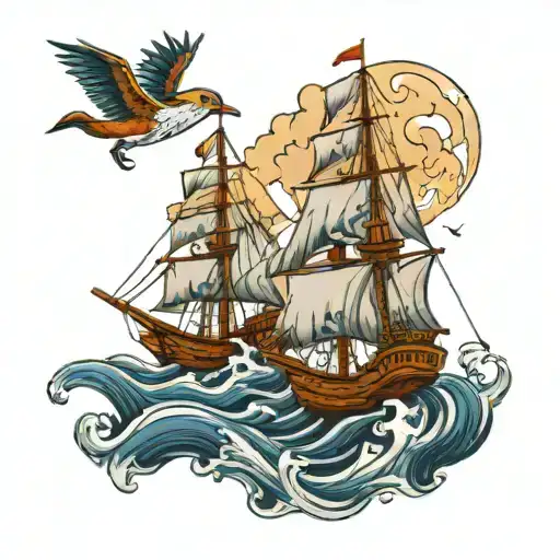 three small ships in a storm  tattoo design idea