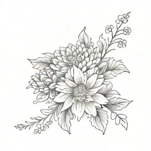 small, dainty, inner wrist tattoo of a small Bouquet of Chrysanthemums (november birth flower) cute, timeless, feminine tattoo design idea