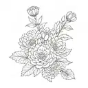 small, dainty, inner wrist tattoo of a small Bouquet of Chrysanthemums (november birth flower) cute, timeless, feminine tattoo design idea