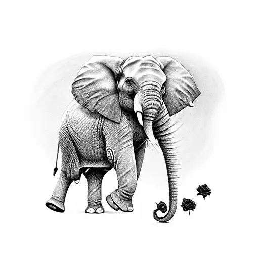 Elephant and roses tattoo design idea