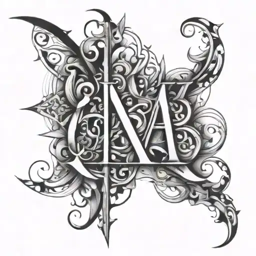 overlapping letters KIRA tattoo design idea