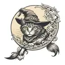 moon, cat, witch hat  tattoo design idea