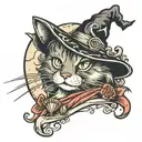 moon, cat, witch hat  tattoo design idea