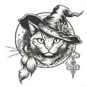 moon, cat, witch hat  tattoo design idea