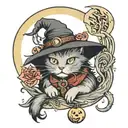 moon, cat, witch hat  tattoo design idea
