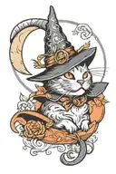 cat, moon, witch hat tattoo design idea