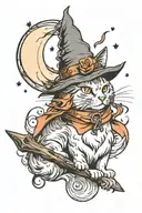 cat, moon, witch hat tattoo design idea